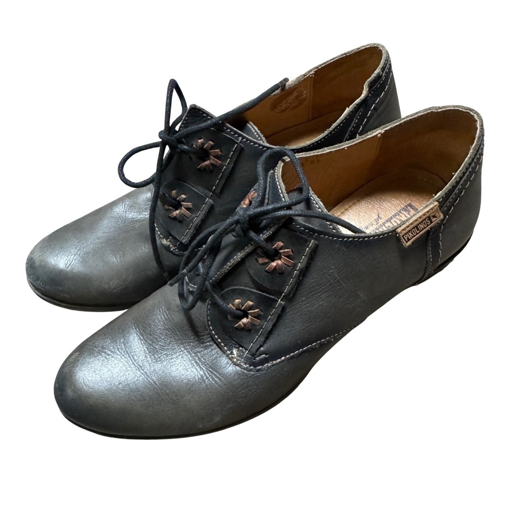 Pikolinos Rotterdam Women Grey Leather Lace Up Oxford Heels Shoes EU 38